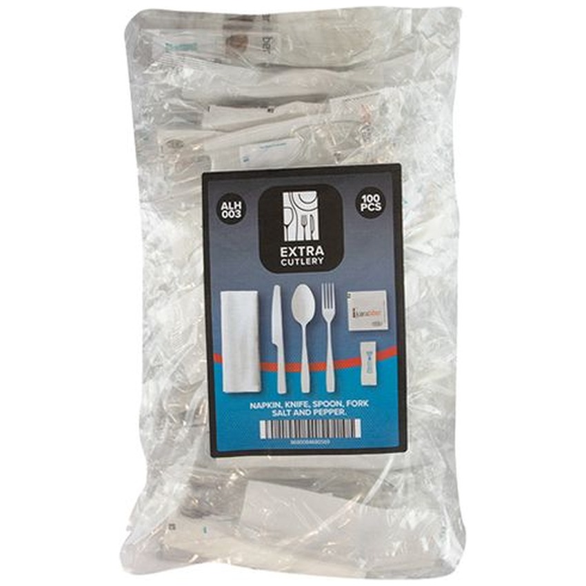 EXTRA CUTLERY TAKEAWAY SET FORK SPOON NAPKIN SALT PEPPER