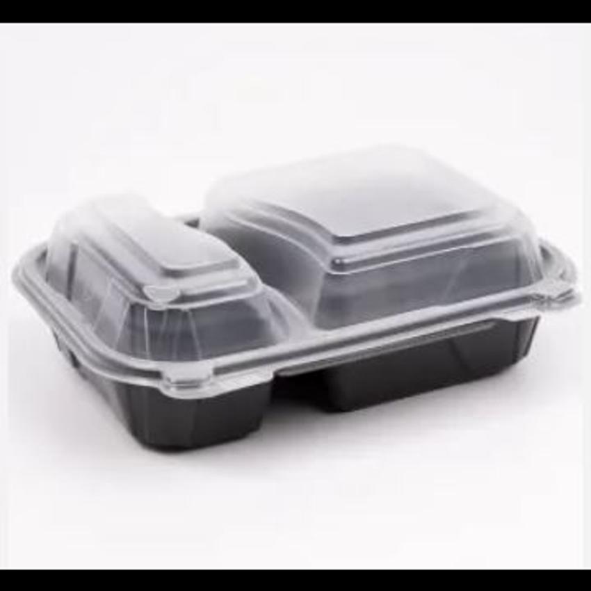 JJ 900ML RECTANGULAR MICROWAVE BLACK TWO COMP. CONT. WITH LIDS