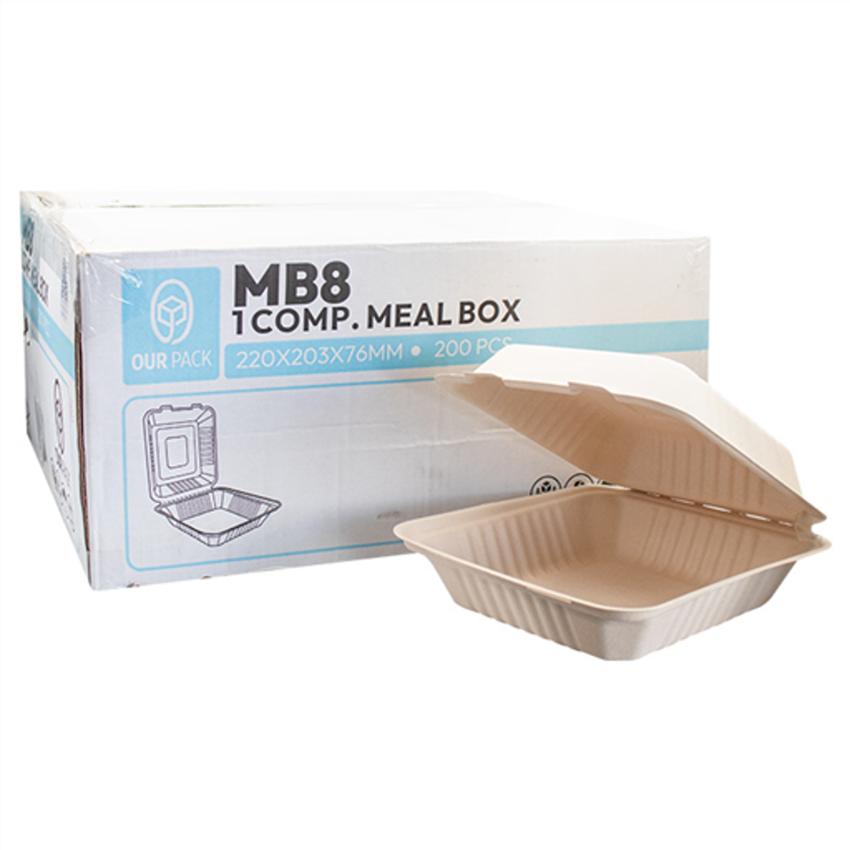 MB8 WHITE BAGASSE MEAL BOX (8X8)