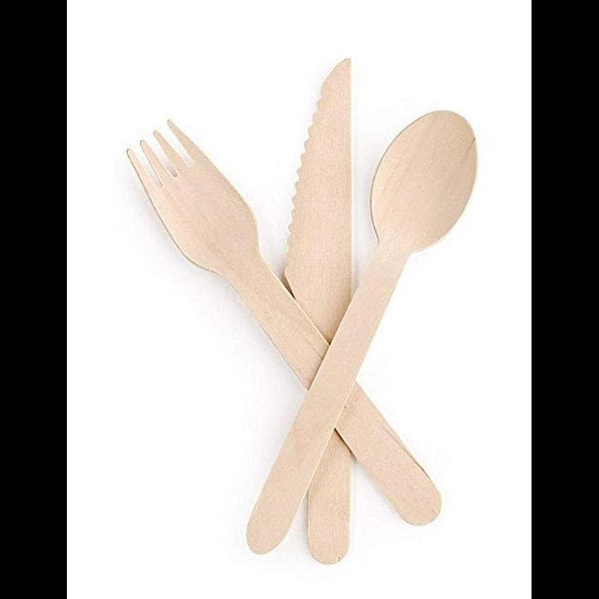 BIRCHWOOD WOODEN SET 4IN1 KNIFE FORK SPOON NAPKIN