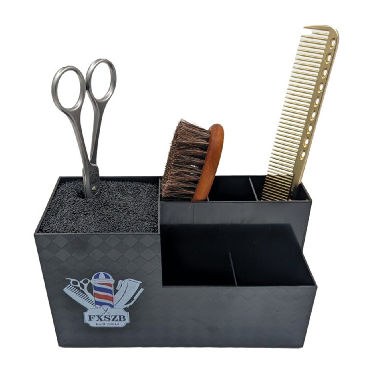 Scissor & Brush Holder Non Slip Storage Box Pole Patterne Black Esn-001347 1 x 