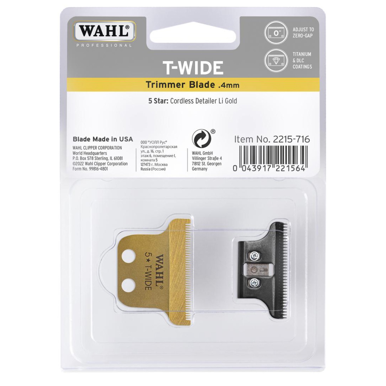 Wahl Blade Set Trimmer Detailer Gold 2215-716 1 x 5MM-1.2MM