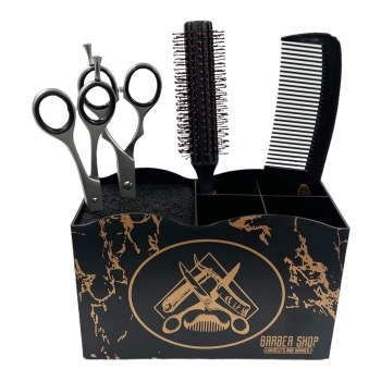 SCISSOR & BRUSH HOLDER NON SLIP WITH THIN NYLON BRISTLES GOLD PATTERN BLACK ESN-001343
